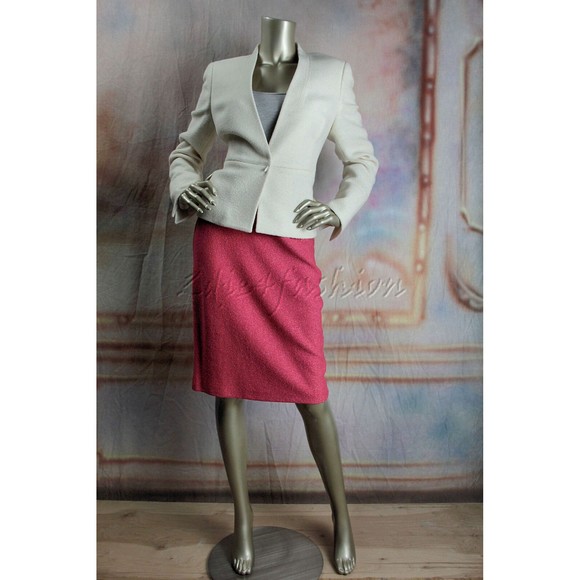 $3700 NWT AKRIS Ecru Off White Ivory Boucle Wool Together Jacket 8